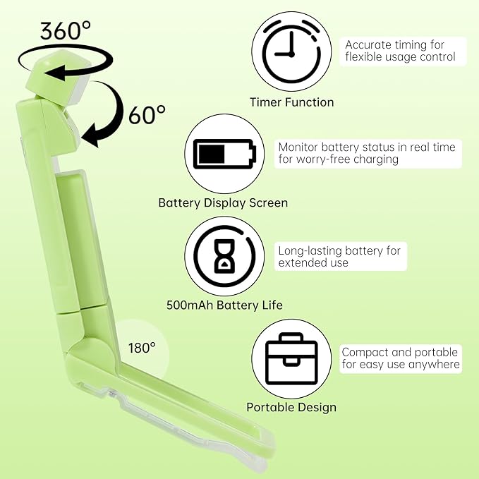 Rechargeable Book Light with Timer, 3 Color Temperatures, 6 Brightness Levels, Clip-on Book Lights for Reading at Night, Great Gift for Book Lovers(Green, Digital-Timer)