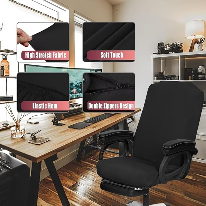 SARAFLORA 4 Pack Office Chair Cover, Stretchable Desk Chair Cover Removable Computer Chair Cover for Office Chair with Zipper Universal Spandex Rotating Chair Cover Anti-dust Chair Slipcover,Black