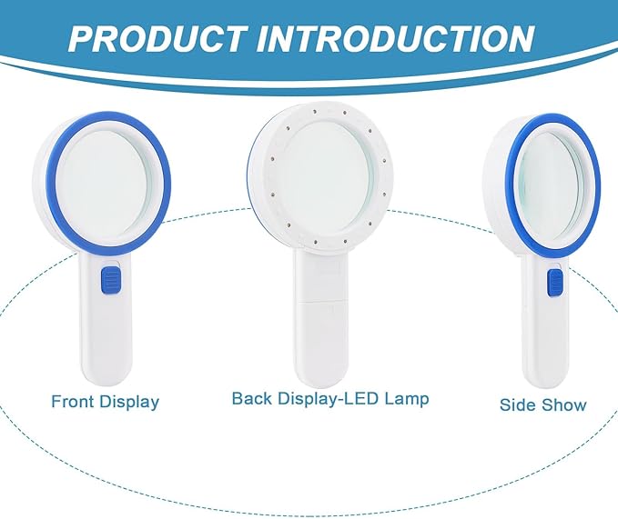 Magnifying Glass with 12 LED Lights, Double Glass Lens Handheld Illuminated Magnifier Reading Magnifying Glass with for Seniors Read, Coins, Stamps, Map, Inspection, Macular Degeneration (Blue)