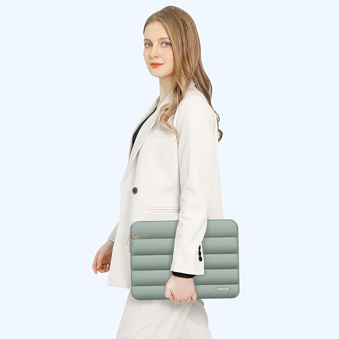 MOSISO Laptop Case 13.3 inch,13-13.3 inch Puffy Laptop Sleeve Compatible with MacBook Air 13.6 M5 M4 M3 M2 M1/Neo/Pro 13/14,HP Dell ASUS Lenovo,Polyester Horizontal Bag with Small Case,Antique Green