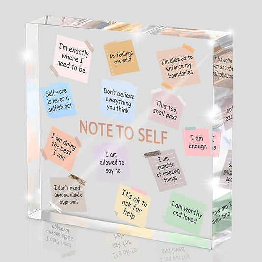 Inspirational Desk Decoration - 4x4" Acrylic with Inspirational Quotes, Perfect for Dorms and Offices, Daily Positive Affirmations, Therapist Room Decor, Positive Workspace Sign, and Wellness Gift