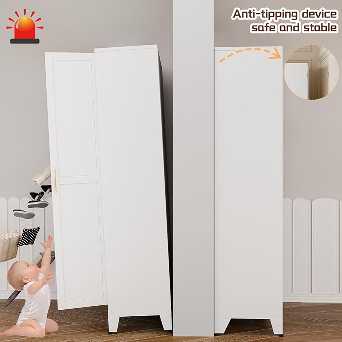 PAOFIN 75" Metal Kitchen Pantry Cabinet,White Storage Cabinet with Doors and 5 Adjustable Shelves, Cabinet with 2 Metal Handles,Tall Cabinet for Livingroom,Pantry, Bathroom,Kitchen