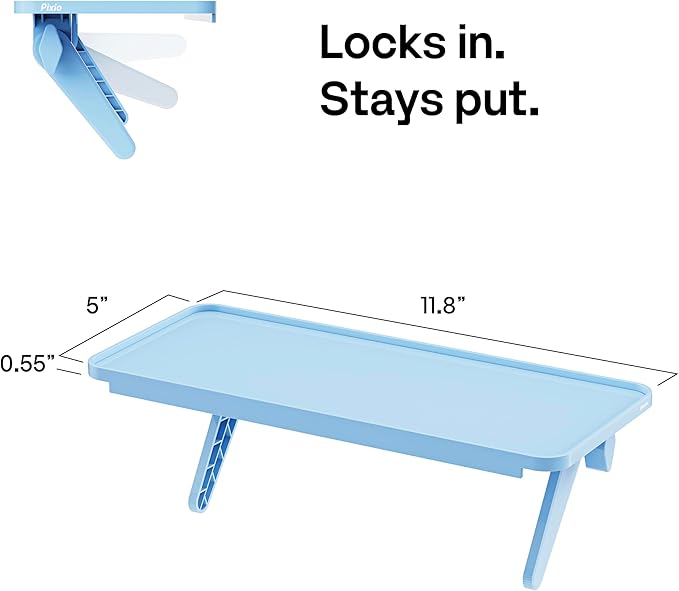 Pixio 12 inch Blue Monitor Storage Top Shelf - Adjustable Platform, Universal Fit, Holds Up to 13lbs, Works on TV, Flat, Curved Monitors, Storage for Webcams, Clocks, Phone, Figures
