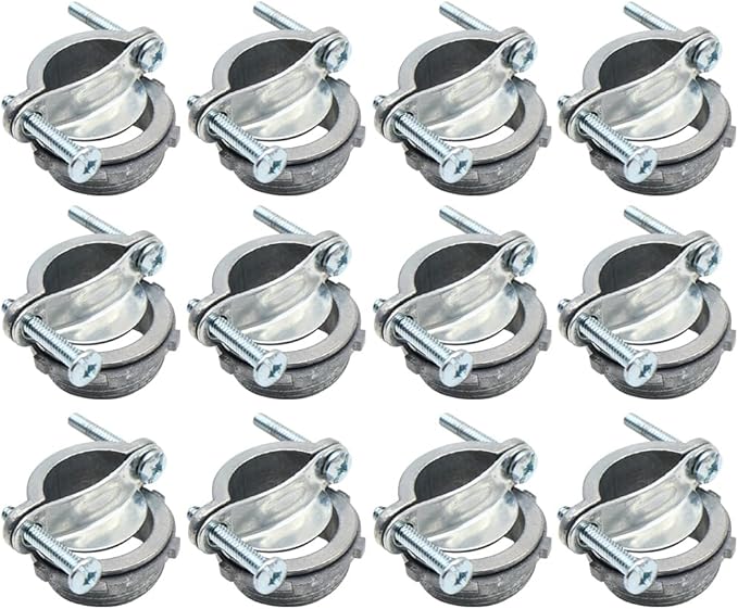 MAKERELE 12-Pack 1 Inch Clamp Type Cable Connectors - UL Listed - Durable Zinc Alloy - Versatile for NM Cable and Metallic Conduit - Electrical Box Wire Clamps