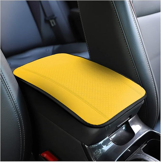 8sanlione Car Armrest Storage Box Mat, Fiber Leather Car Center Console Cover, Car Armrest Seat Box Cover Accessories Interior Protection for Most Vehicle, SUV, Truck, Car (Yellow)
