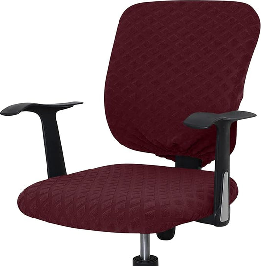 Office Chair Cover Universal Rotating Chair Slipcovers Stretch Removable Protector Computer Chair Seat Cover (Wine Red, Chair Seat Cover + Backrest Cover)