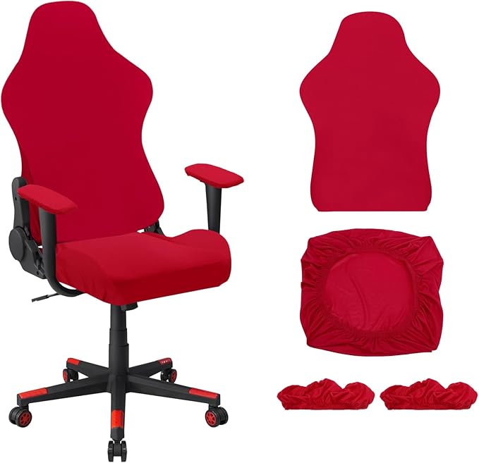 uxcell Gaming Chair Covers, Stretchable Office Computer Chair Slipcover with Armrest Covers, Elastic Seat Protector for Office Reclining Racing Game Chair, Red