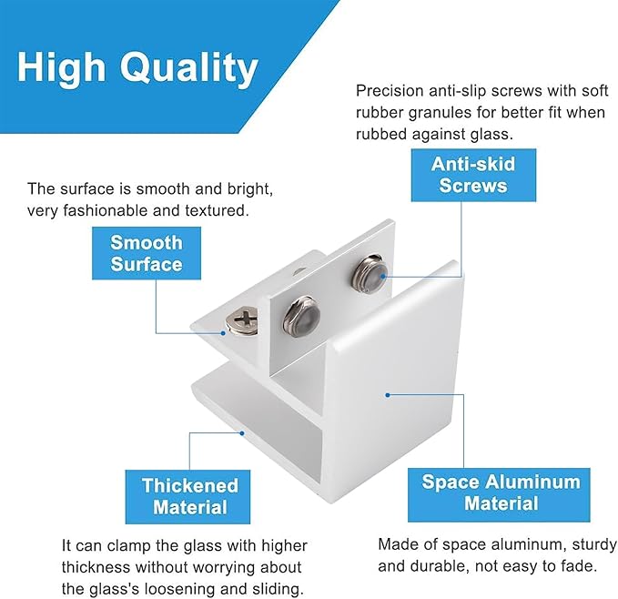 INCREWAY Glass Clamp, 4Pcs Adjustable 90 Degrees Glass Clips Aluminum Alloy Glass Shelf Support Bracket, Glass Holder Connector for 14-16mm Thick Glass