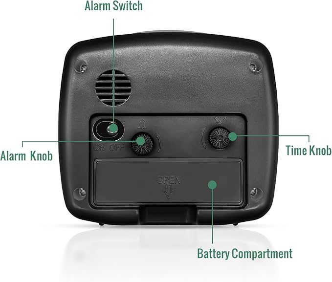 Lamisola Small Battery Alarm Clock for Bedrooms, Analog Travel Clocks, Bedside Desk Table Clock for Room Decor, Slient, Big Numbers for Seniors, Gently Ascending Alarm for Heavy Sleepers, Black