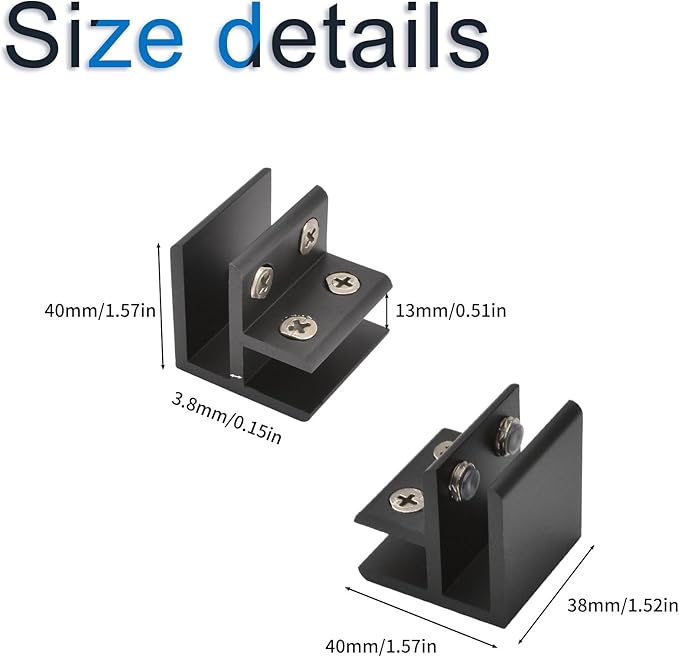 INCREWAY Glass Clamp, 4Pcs Adjustable 90 Degrees Clips, Aluminum Alloy Shelf Support Bracket, Holder Connector for 10-12mm Thick Glass, Black