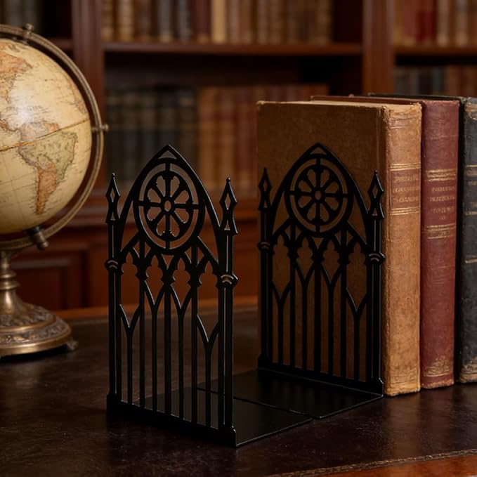 Book Ends, Bookends, Book Ends for Shelves, 2Pair Non Skid Metal Book Divider Decorative Holder, Abstract Art Desgin Book Stopper Supports for Office, Home (3 Pairs Gothic Bookends)