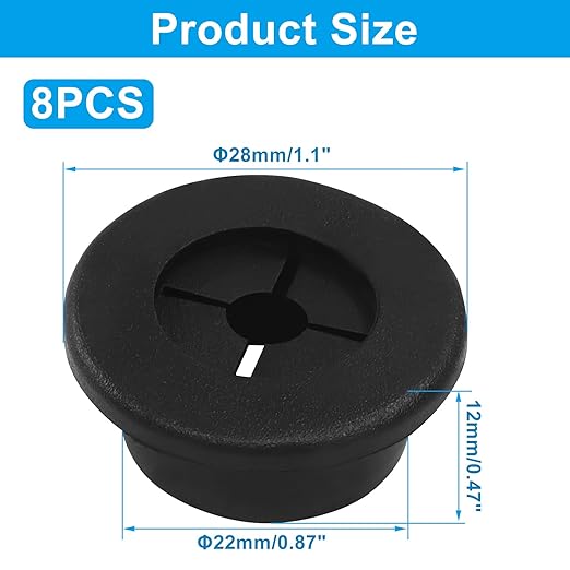 8 Pcs 7/8 Inch (22mm) Cable Grommet, Flexible Rubber Wire Hole Cover Pass Through for Office Computer Desk, Cabinet & Furniture Wire Organizer, Black