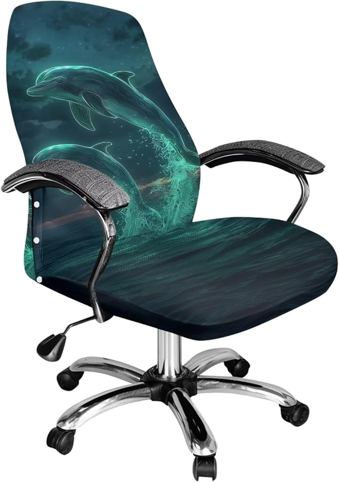Talayituse Dolphin Sky Print Office Chair Covers, Stretch Computer Chair Cover, Universal Boss Chairs Covers Modern Simplism Style High Back Chairs Slipcover, Small