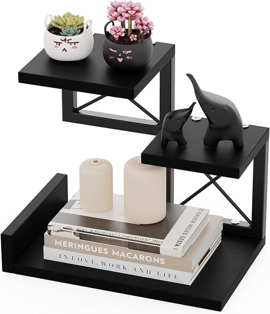 Abiglifty Desk Shelf Organizer, Wooden Desktop Organizers, 3 Tier Desk Hutch Small Bookshelf, Nightstand Organizer, Riser Display Stand for Office, Dorm, Home (Black)
