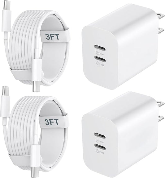 20W Dual Port Type C Fast Wall Charger Power Adapter, USB C Charging Block with 3FT USB-C to C Cable for Phone 17/16/15/15 Plus/15 Pro/15 Pro Max, Pad Pro/Air, Android Phone