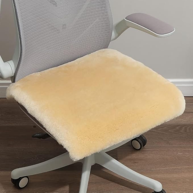 LLB Sheepskin Chair Covers Office Chair Cushion Dining Room Chair Pads Desk Seat Cushion for Computer Chair Fur Area Rugs for Living Room 19x19 Inch (Pack of 1), Shearling Pearl