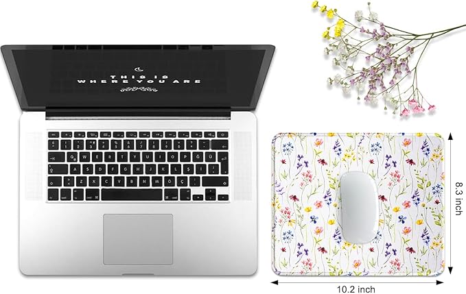 JIKIOU Mouse Pad with Non-Slip Rubber Base, Premium-Textured & Washable Computer Mousepad with Stitched Edges, Mouse Pads for Computers, Laptop, Gaming, Office & Home, 10.2 x 8.3 in White Flowers