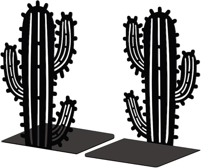 Peacoblue Metal Bookends for Shelves, Modern Decorative Heavy Duty Study Book Support Stoppers for Office, Desk, Shelf, Room 5.3"x4.3"x7.9" Cast Iron Simple Tall Bookends, 1 Pair (Cactus)