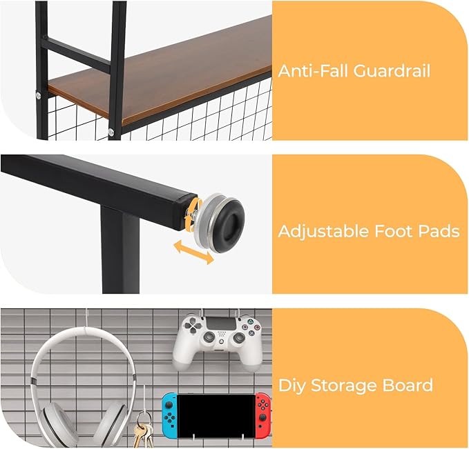 FAHKNS Desktop Bookshelf - 2-Tier Desk Book Organizer，Multifunctional Metal Desktop Bookshelf with 3 Hooks & DIY Storage Mesh for Office/Game Room/Study/Powder Room - Black