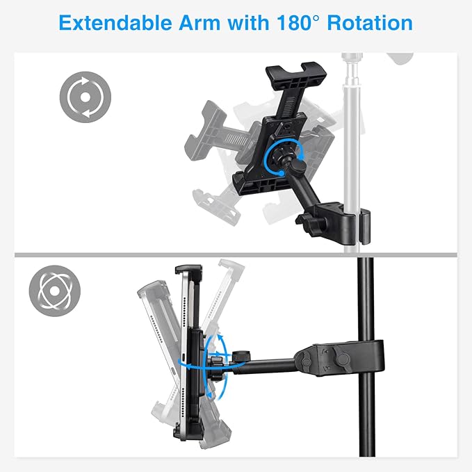 LEKATO Tablet Holder for Mic Stand, Adjustable Microphone Music Stand Phone Holder Mount, Compatible with iPad, iPhone, All 4.7-13.5 Inches Tablets & Smartphones