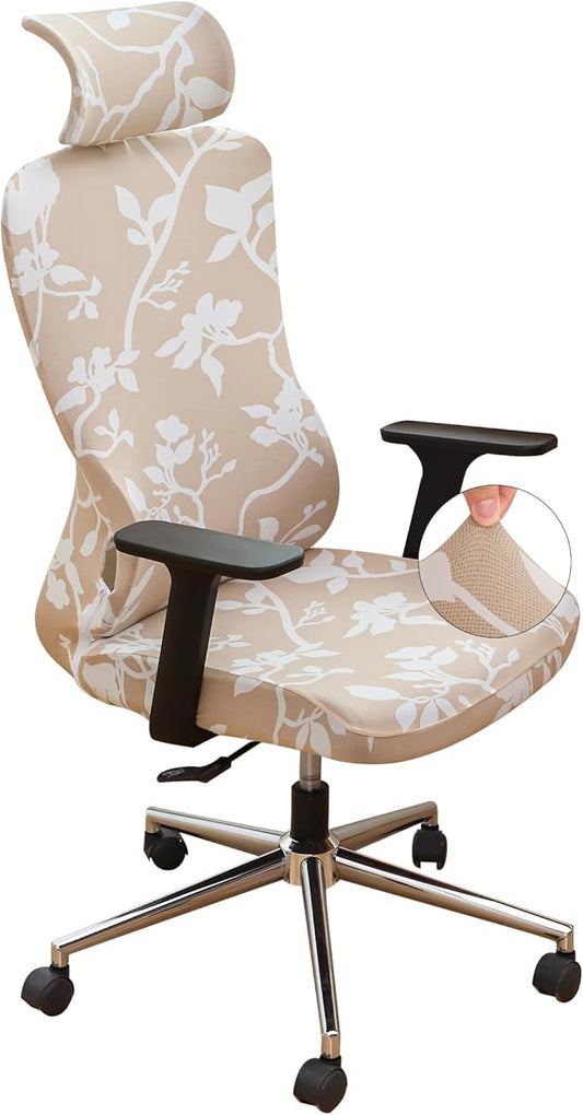 Ergonomic Office Chair Covers Set with Headrest Cover Floral 2 Pieces Stretch Desk Computer Office Chair and Headrest Slipcovers Washable