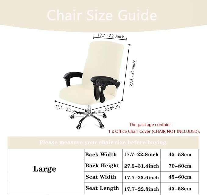 Office Chair Cover,Removable Desk Chair Cover with Zipper,Stretch Anti-dust Universal Rotating Office Seat Slipcover,Washable High Back Computer Seat Protector for Pets (Beige, Large)