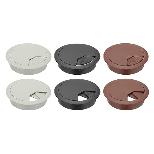 PATIKIL 3.1 Inch/80mm Desk Grommet, 6Pcs Cable Grommet Wire Management Cable Hole Cover Cord Organizer for Office Home Table Countertop, Brown/Black/Light Gray