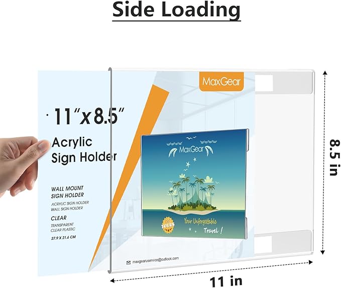 MaxGear Acrylic Sign Holder 8.5x11 with Double Sided Tape, 12 Pack Clear Plastic Door Wall Mount Sign Holder, Document Flyer Poster Paper Acrylic Wall Frame for Office, Home, Store, Restaurant