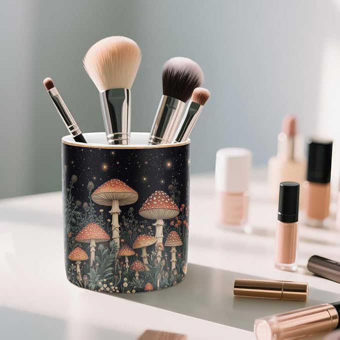 WAVEYU Cute Pen Pencil Holder for Desk, Durable Ceramic Organizer Decor for Room, Office, Classroom, Mushroom Pattern