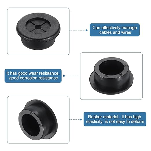uxcell Cable Cord Grommet, 1" Inch (25mm) Desk Grommet Flexible Rubber Grommets Wire Hole Cover Pass Through for Office Computer Desk Wire Organizer, Black