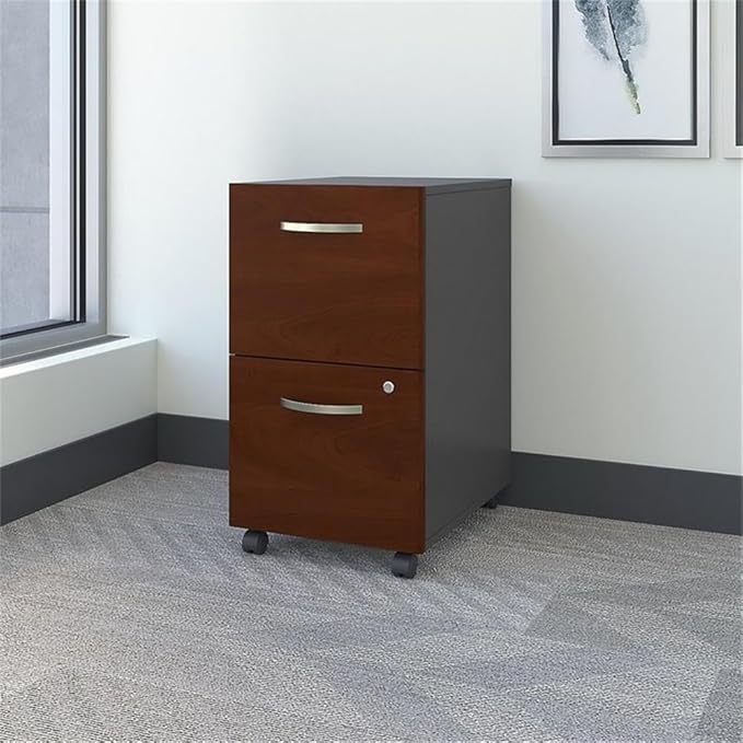 Scranton & Co Mobile Pedestal Filing Cabinet, Hansen Cherry Finish, Thermally Fused Laminate, 2 Drawer with Lock, Full-Extension Ball Bearing Slides, Letter/Legal/A4 File Storage, Office Furniture