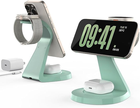 3 in 1 Charging Station for Apple Devices,Mag-Safe Charger Stand Fast Charging,Wireless Charger for iPhone17/ Air/16/15/14/13/12 Series,& AirPods,& iWatch(USB-C Charger Included)