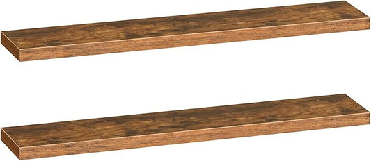HOOBRO Floating Shelves for Wall, Wall Mounted Shelf Set of 2, 55" Hanging Shelf with Invisible Brackets, for Wall Storage in Bathroom Bedroom Kitchen Living Room Office, Rustic Brown BF140BJP201