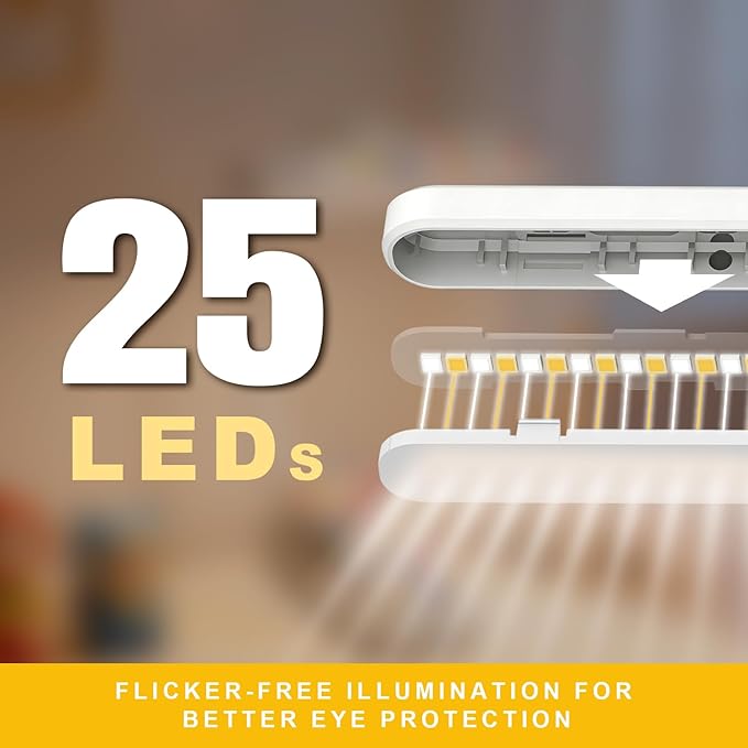 Rechargeable Kids Book Light 25 LEDs - Reading Light for Kids, Eye Caring 3 Colors & 5 Brightness Levels, Extended 1200mAh Battery, Gifts for Kids & Book Lovers (White Doodle)