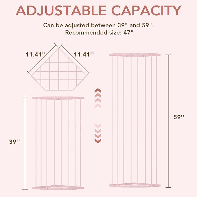 BBLlKE Stuffed Animal Storage Zoo - Corner Plush Toy Organizer Length Adjustable, Wall Hanging Stuffed Animal Net Holder for Nursery Playroom Bedroom Kids Room, Pink