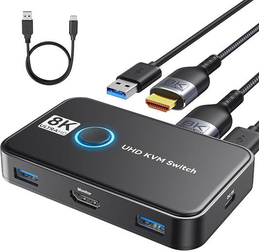 KVM Switch 1 Monitors 2 Computers Viagkiki USB Switch for 2 Computers Share Keyboard Mouse Printer and one HD Monitor Support UHD 8K@60Hz with 2 USB Cable and 2 HDMI Cable (Black)