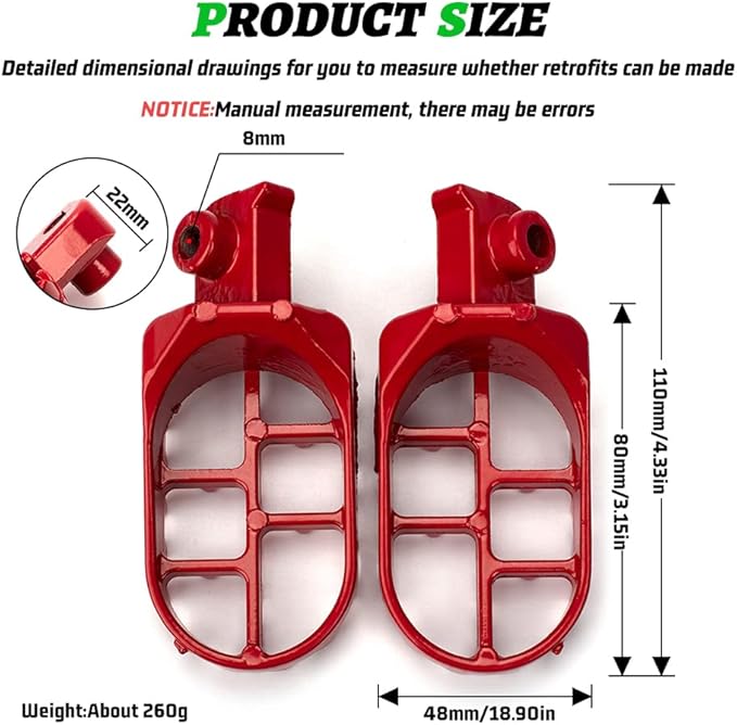 XINGWU Dirt Bike Footrest,Aluminium Footpegs Pedals,for XR50R PW50 CRF70 TW200 KLX110 CRF50 50cc 70cc 90cc 110cc 125cc TaoTao Motorcycle Part