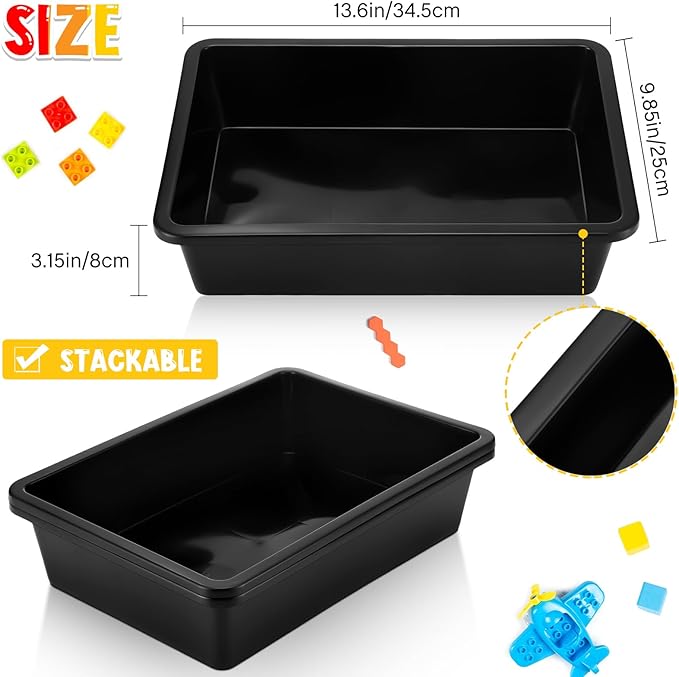 Hoteam 5 Pcs Paper Trays for Classroom Plastic Storage Bin Tray Bulk Stackable File Organizer for School Office Teacher Book Organization Supplies(Black,13.78 x 9.84 x 3.15 Inch)