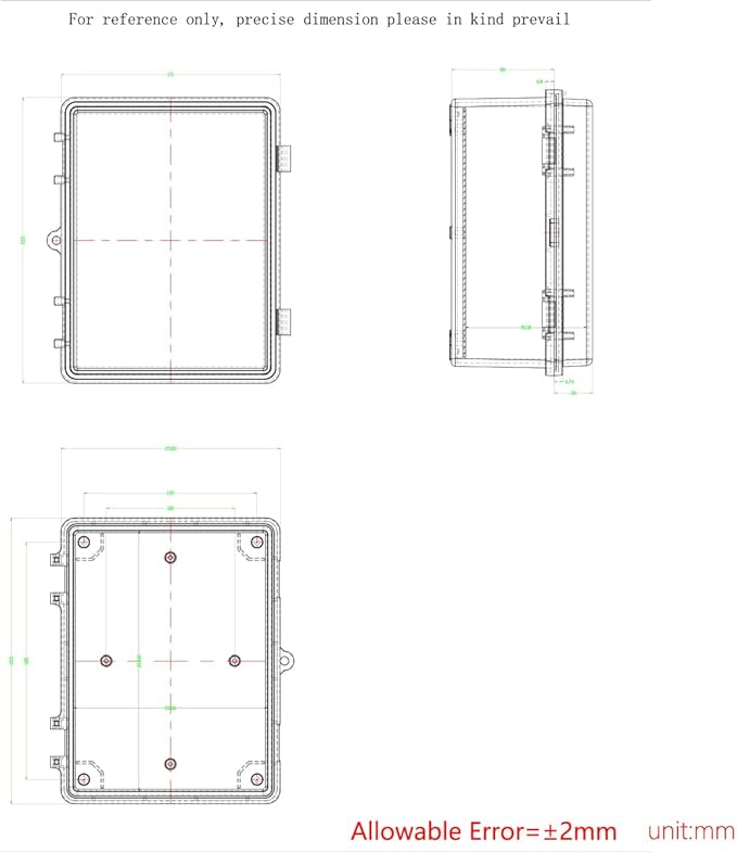 Junction Box, Hinged Black Cover IP67 Waterproof ABS Project Box with Mounting Plate Electrical Box Enclosure with Wall Bracket 8.7 x 6.7 x 4.3inch(220x170x110mm)