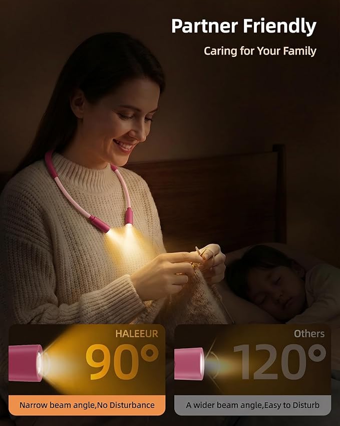 Rechargeable Book Light,3 Colors and Brightness Adjustable Reading Light,Bendable Neck Light,100hrs Long-Lasting,Perfect Reading Lamp Gift for Books in Bed, Knitting,Repairing,Working (Pink)