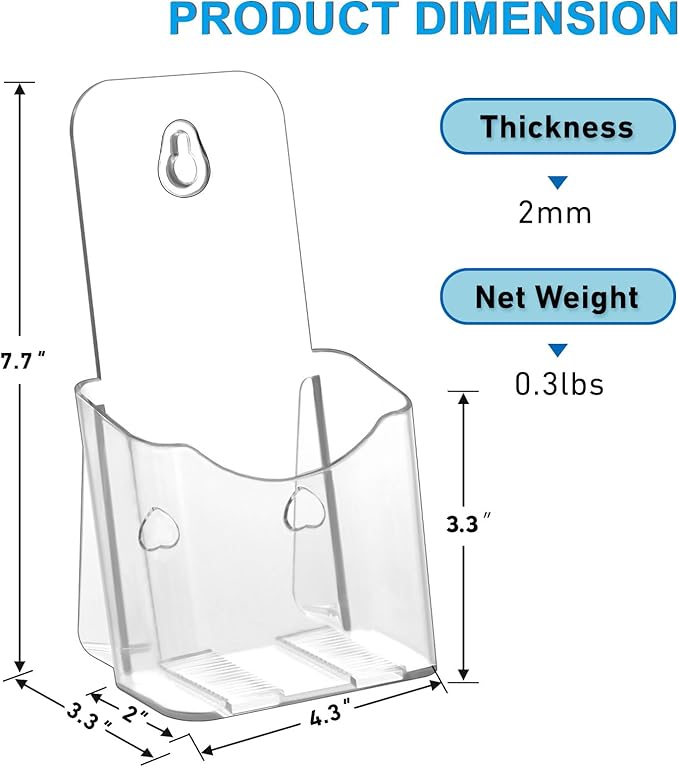 xydstay Acrylic Brochure Holder 4x9 Inches Slant Back Design, Clear Display Stand, Plastic Table Stand Sign Holder,Pamphlet Holder Flyer Holder,Display Stand,Table Signs Plastic Paper Holder for Office, Home, Store, 2 Pack