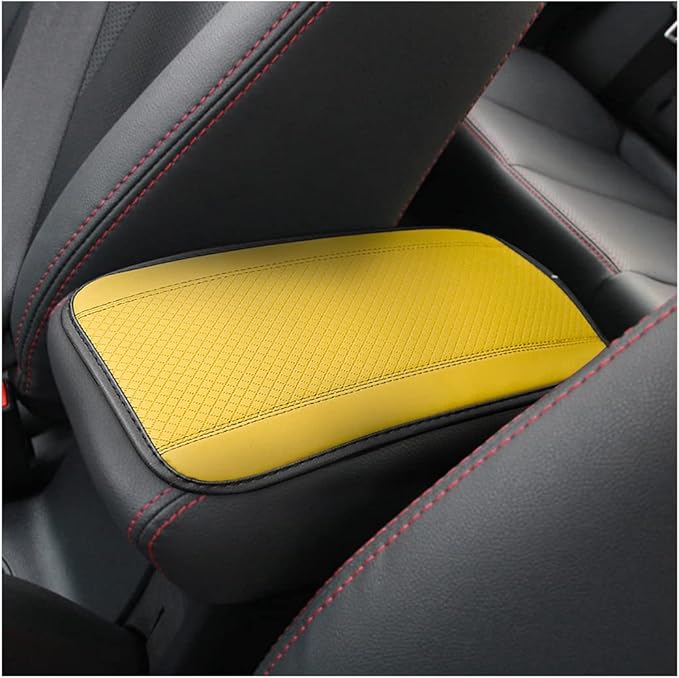 Moly Magnolia Auto Center Console Pad, PU Leather Car Armrest Seat Box Cover, Waterproof Non Slip Soft Armrest Box Cushion Protector, Car Accessories Universal for SUV, Truck, Van (Yellow)