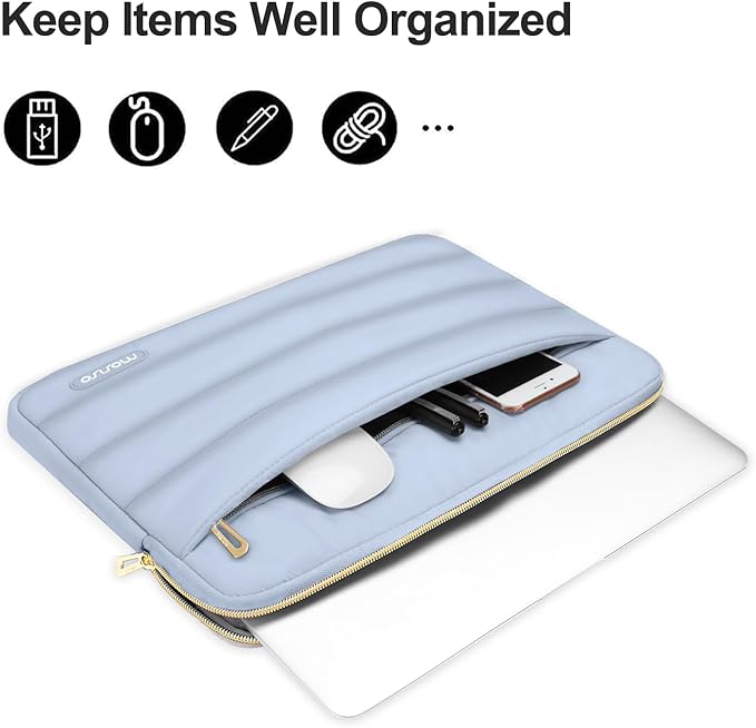 MOSISO Laptop Case 13.3 inch,13-13.3 inch Puffy Laptop Sleeve Compatible with MacBook Air 13.6 M5 M4 M3 M2 M1/Neo/Pro 13/14,HP Dell ASUS Lenovo,Polyester Horizontal Bag with Small Case, Baby Blue