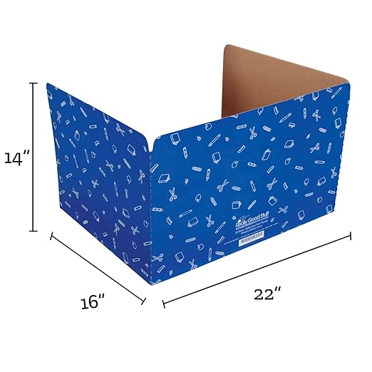 Really Good Stuff Large Privacy Shields for Student Desks – Set of 12 - Gloss - Study Carrel Reduces Distractions - Keep Eyes from Wandering During Tests, Blue with School Supplies Pattern