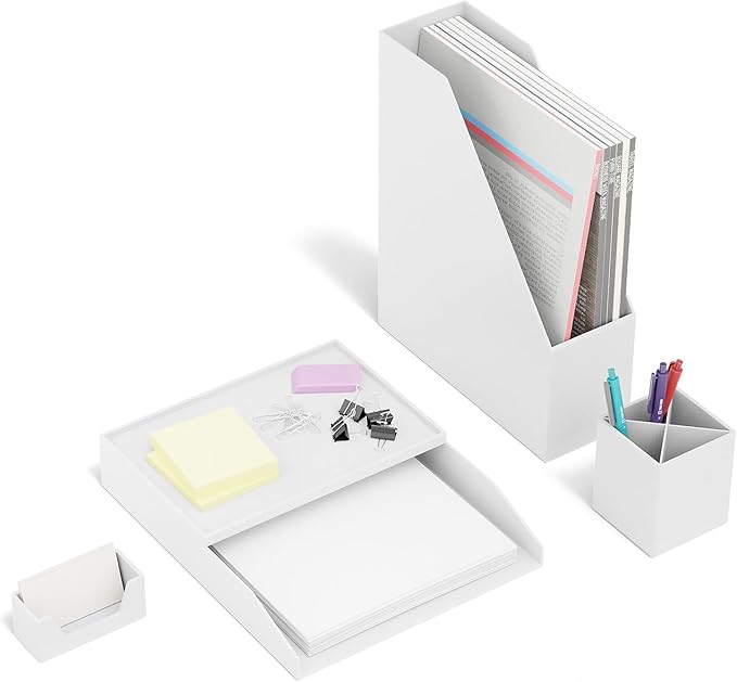 TRU RED Front‑Load Stackable Plastic Letter Tray, White – Desktop Paper Organizer for Office Files & Documents