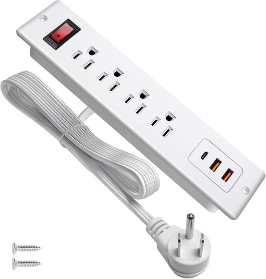 20W PD USB C Recessed Power Strip Desktop Power Socket 4 Outlets 3 USB (PD20W&QC18W) Mountable Flat Plug Charging Station for Countertop Cabinet Desk ETL Listed