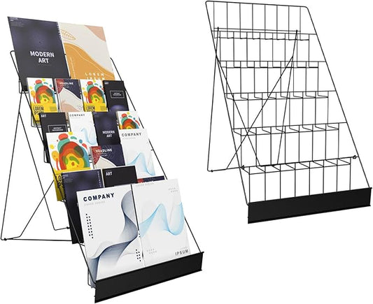 6-Tier 18" Wide Metal Wire Magazine Rack,Table Top Book Display Stand with Sign Channel,Collapsible Commercial Display Holder for Comic,Greeting Card,Literature,Trade Show,Art Print