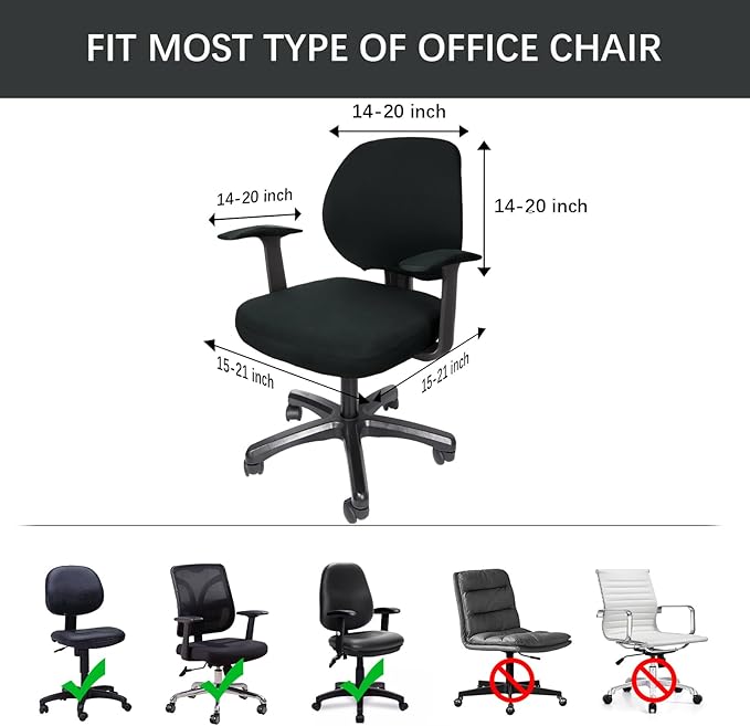 WOMACO Office Computer Chair Cover with Armrest Covers, Stretch Universal Rotating Rolling Desk Chair Slipcover, 4 PCS Stretchable Office Chair Seat Protector (Black, with Armrest Covers)