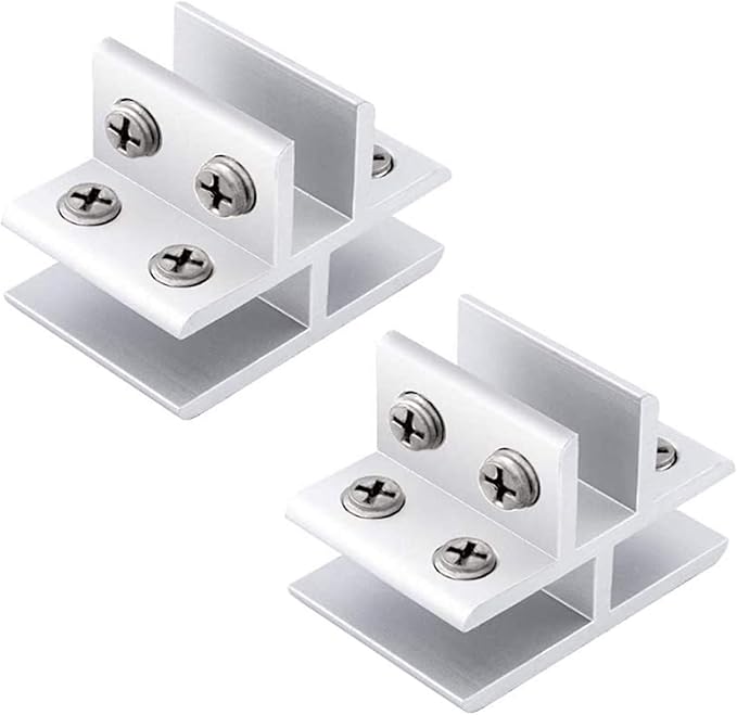 INCREWAY Glass Clamp, 2 Pieces Adjustable T-Shape Clips 90 Degrees Aluminum Alloy Shelf Support Bracket, 3 Sides Holder for 10-12mm Thick Glass in Kitchen Balcony Guardrail