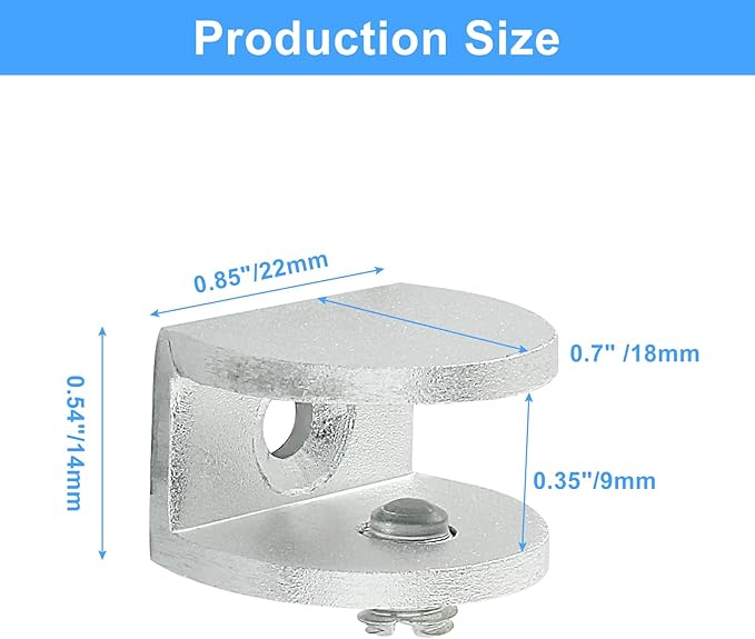 Bivethoi Glass Shelf Bracket Adjustable Shower Brackets, Heavy Duty Rectangle Clamp Holder Glass Shelves, Wall Mount Clamps Clip Support Panel Hardware Replacement Part, Silver(Pack of 16)